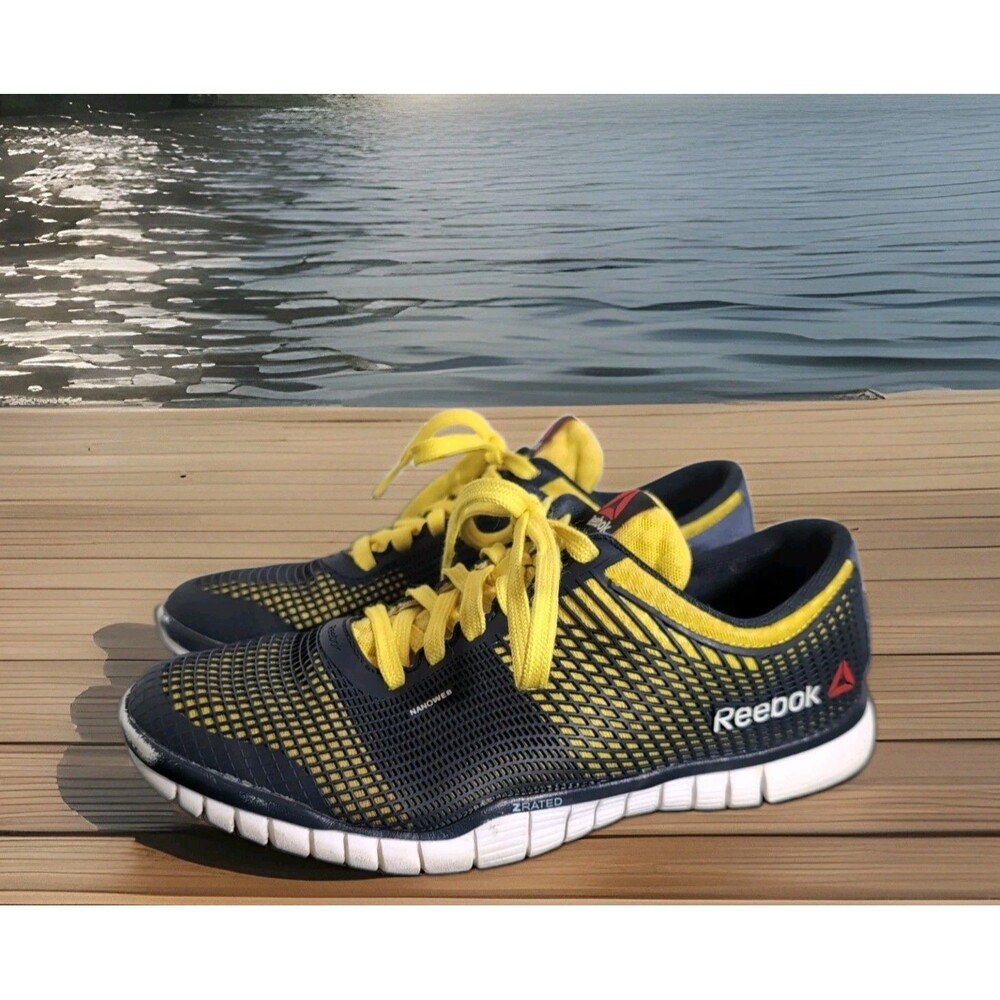 Reebok Nanoweb Zrated Trainer Sneakers Navy/Yellow Mens Size 8.5 GUC